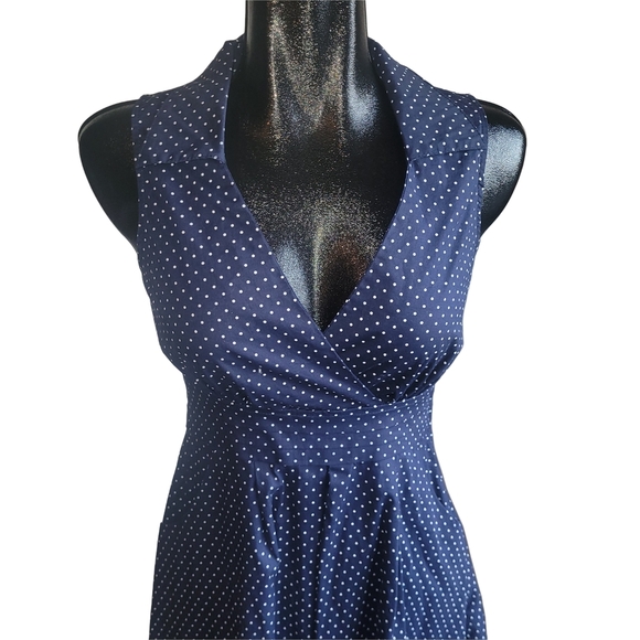 Bailey Blue Navy Polka Dot Sleeveless Retro Fit and Flare Dress S - Picture 2 of 7